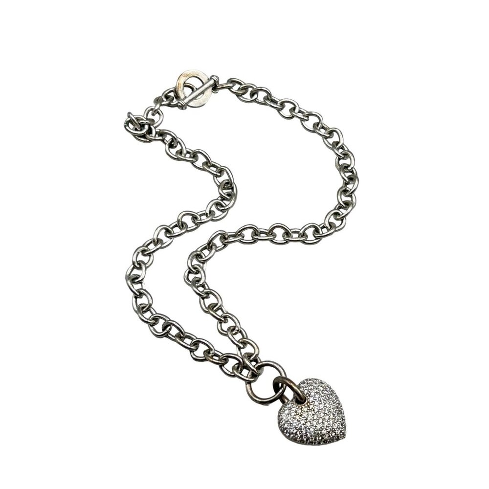Designer Signed Puff Heart Necklace Toggle Clasp Chunky Chain
